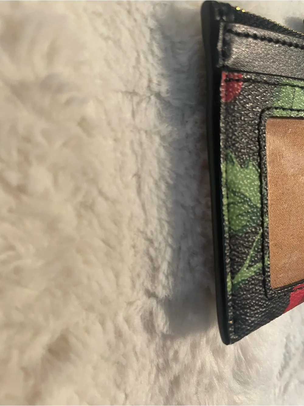 COACH ID Black Floral Card Case with Keyring